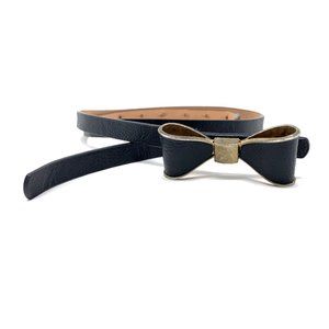 Bow Tie Leather Belt Black Gold 0.5"